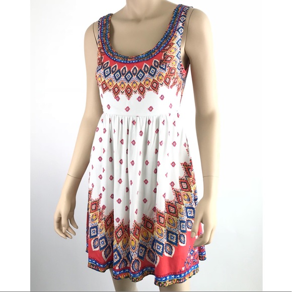Back Strap Lace Up Cutout Tribal Feather Sundress - Picture 4 of 8